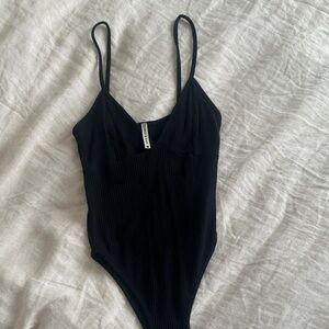 Like New! Emma & Sam Black Ribbed Strappy Sweetheart Stretchy Bodysuit Large